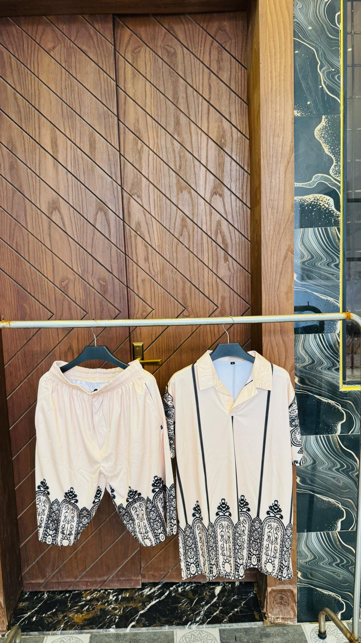 Beige Arabic Printed Track Suit with sorts
