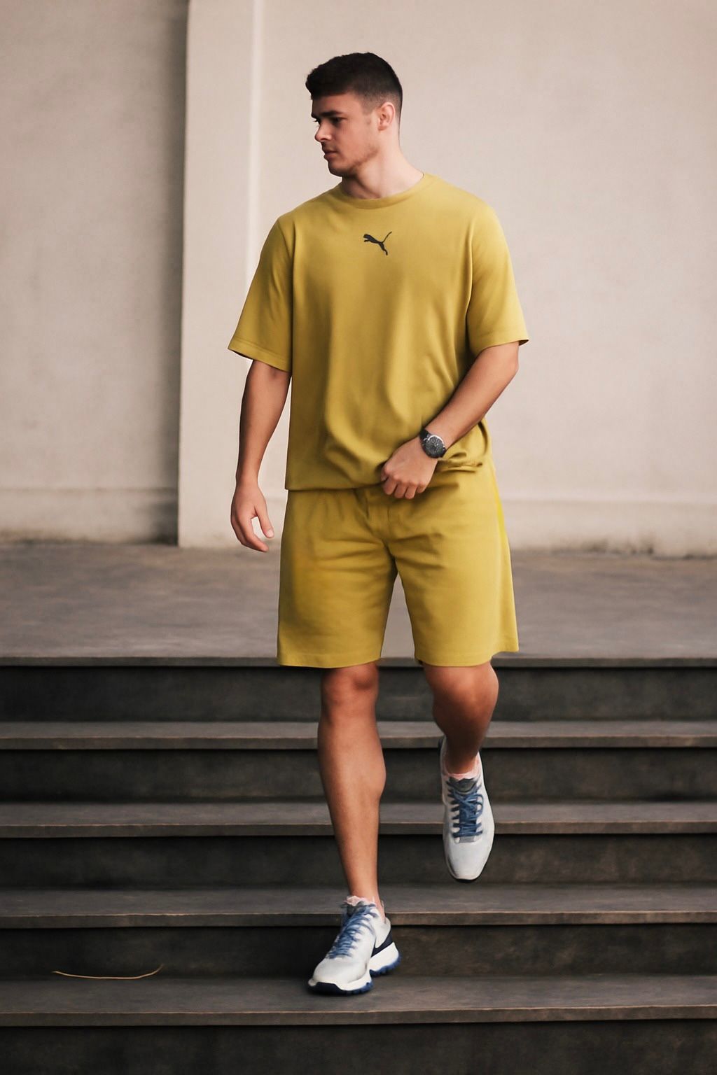 Premium Cotton Interlock Mustard Beige Track Suit with Shorts