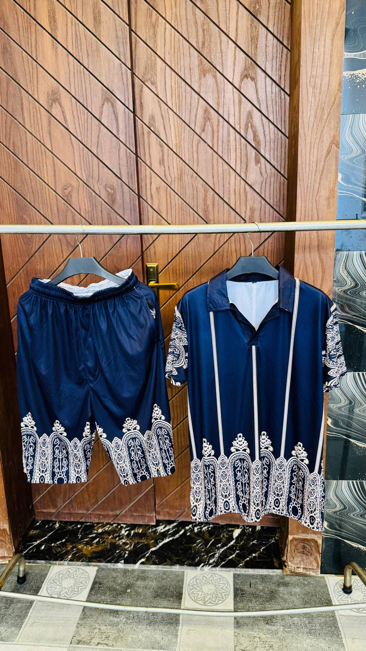 Blue Arabic Printed Track Suit with shorts