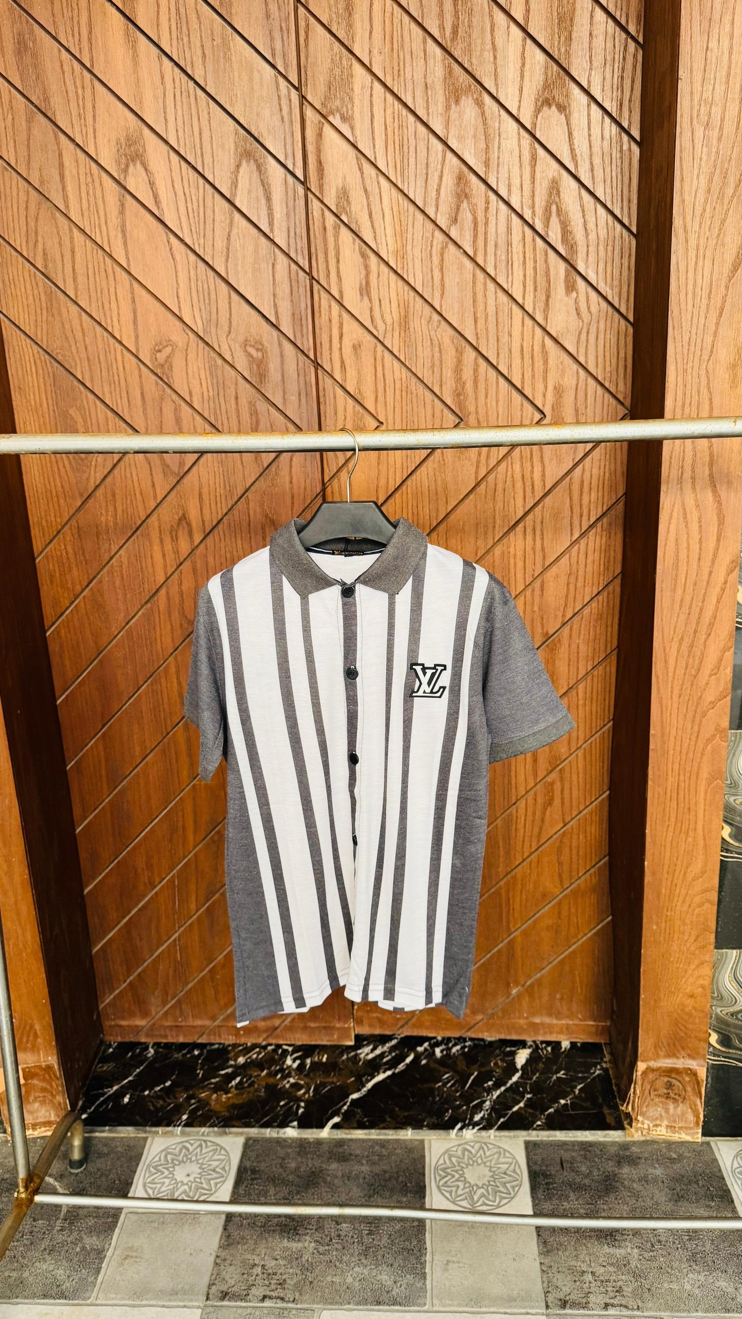 Bold Gray Stripe Polo Shirt