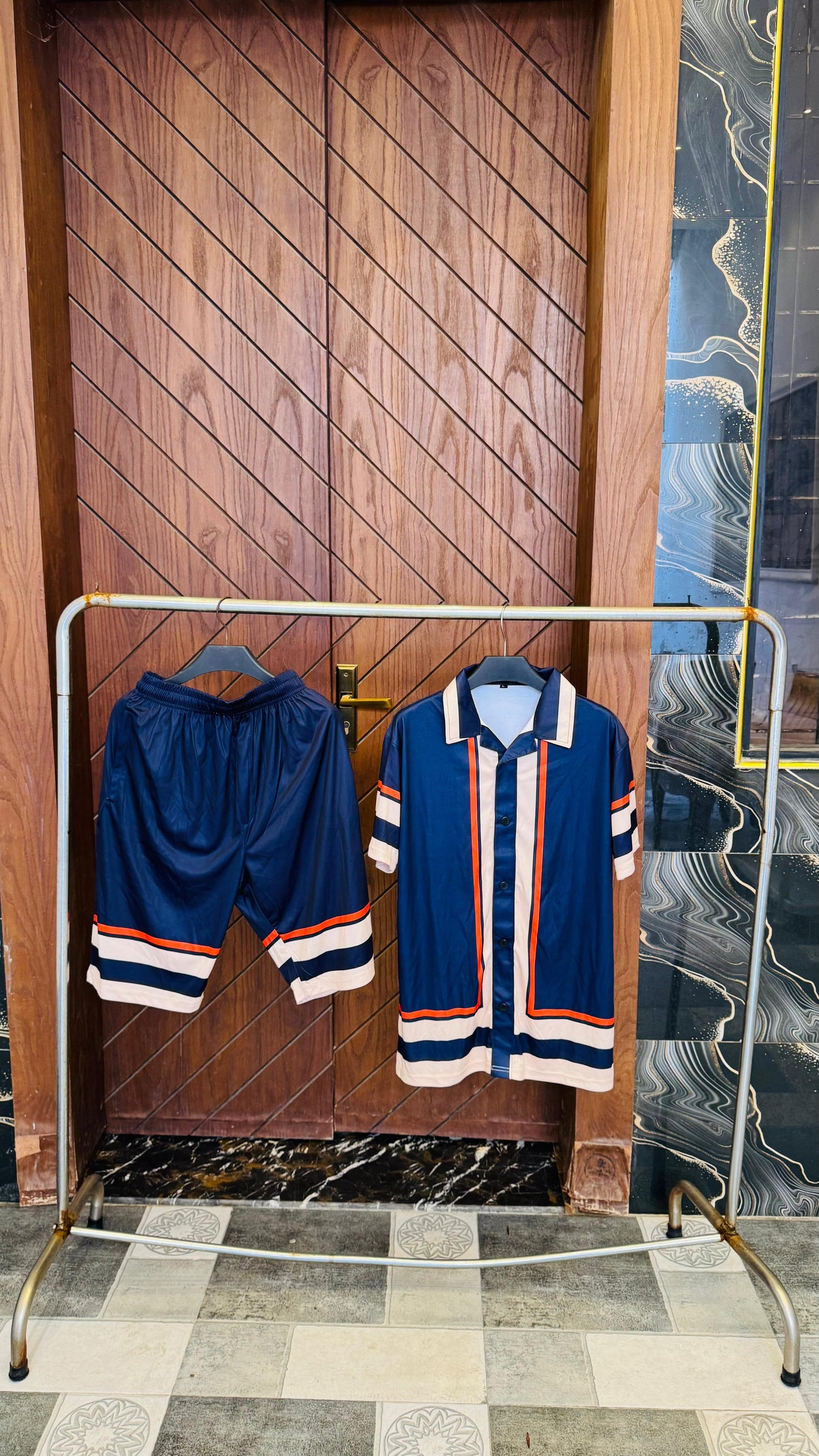 Blue Stripe Printed Track Suit with shorts