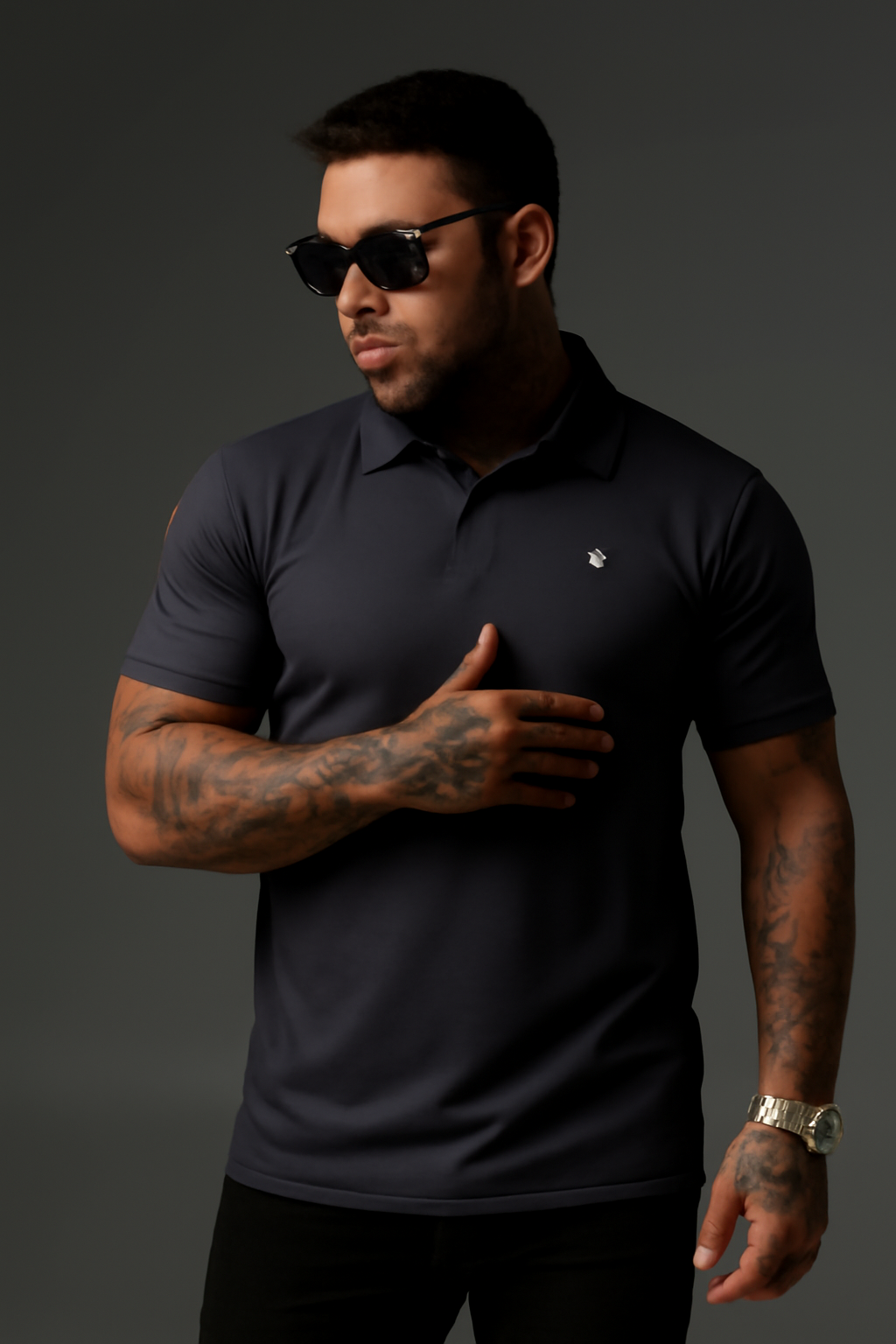 Gray Guess Johnny collar Polo- N