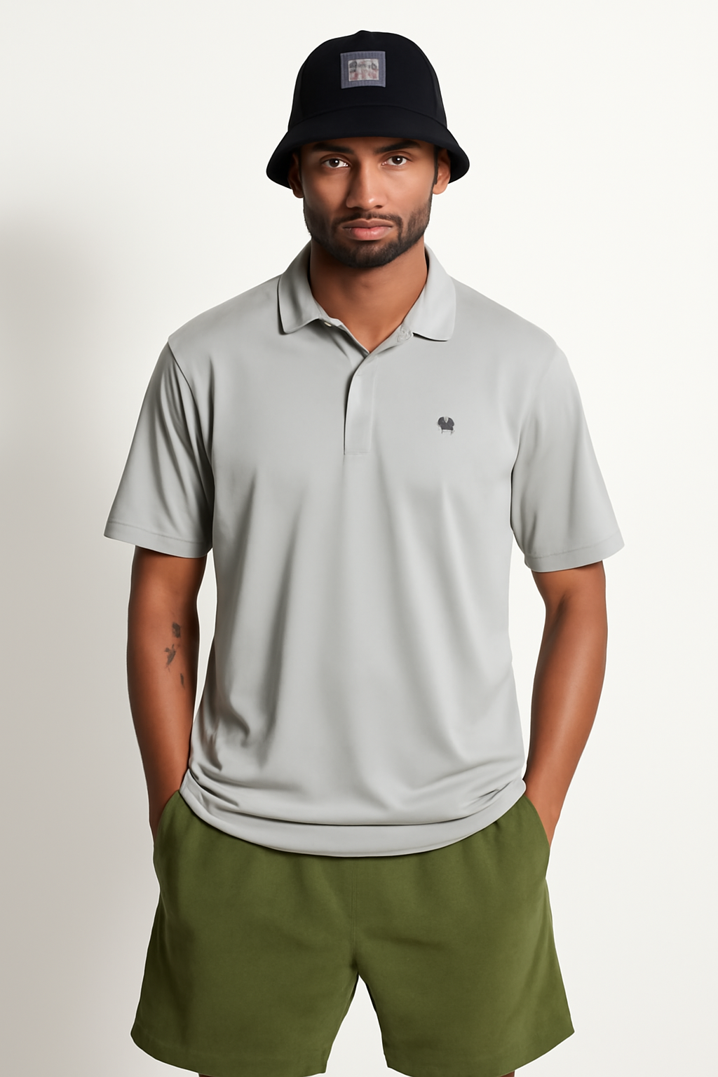 Silver Gray Johnny collar Polo- N