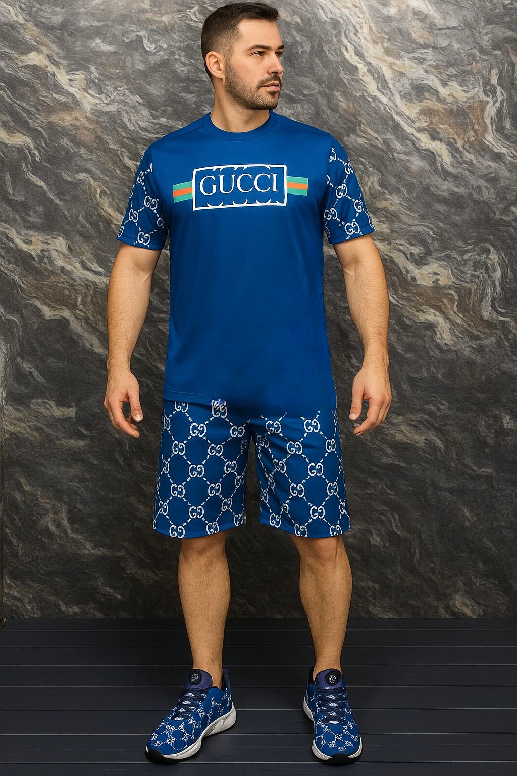 Blue Printed Track Suit with shorts