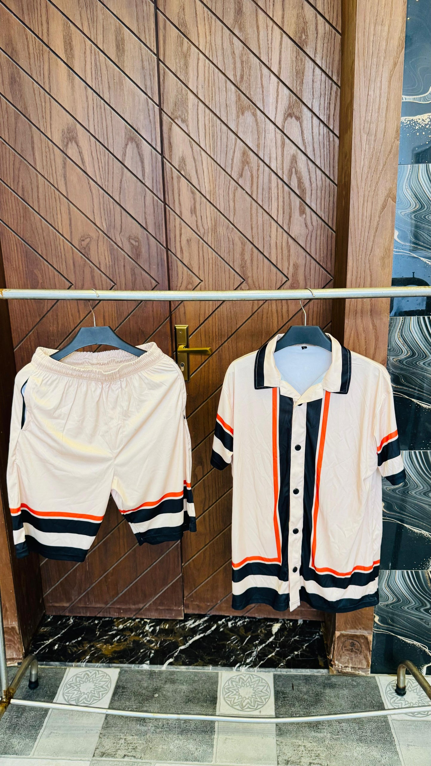 Beige stripe Printed Track Suit with sorts