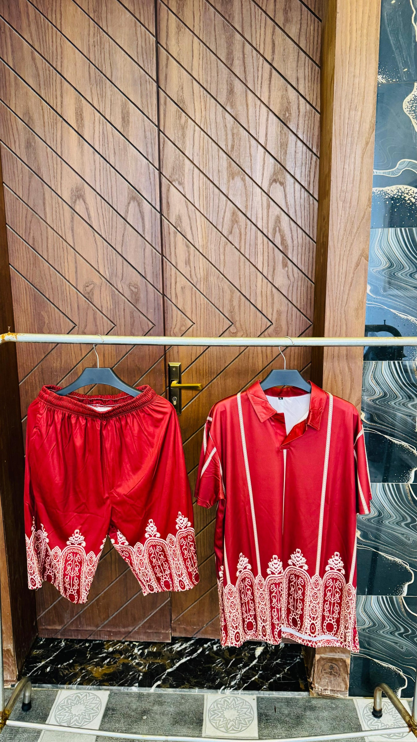 Redish Arabic Printed Tracksuit with Shorts
