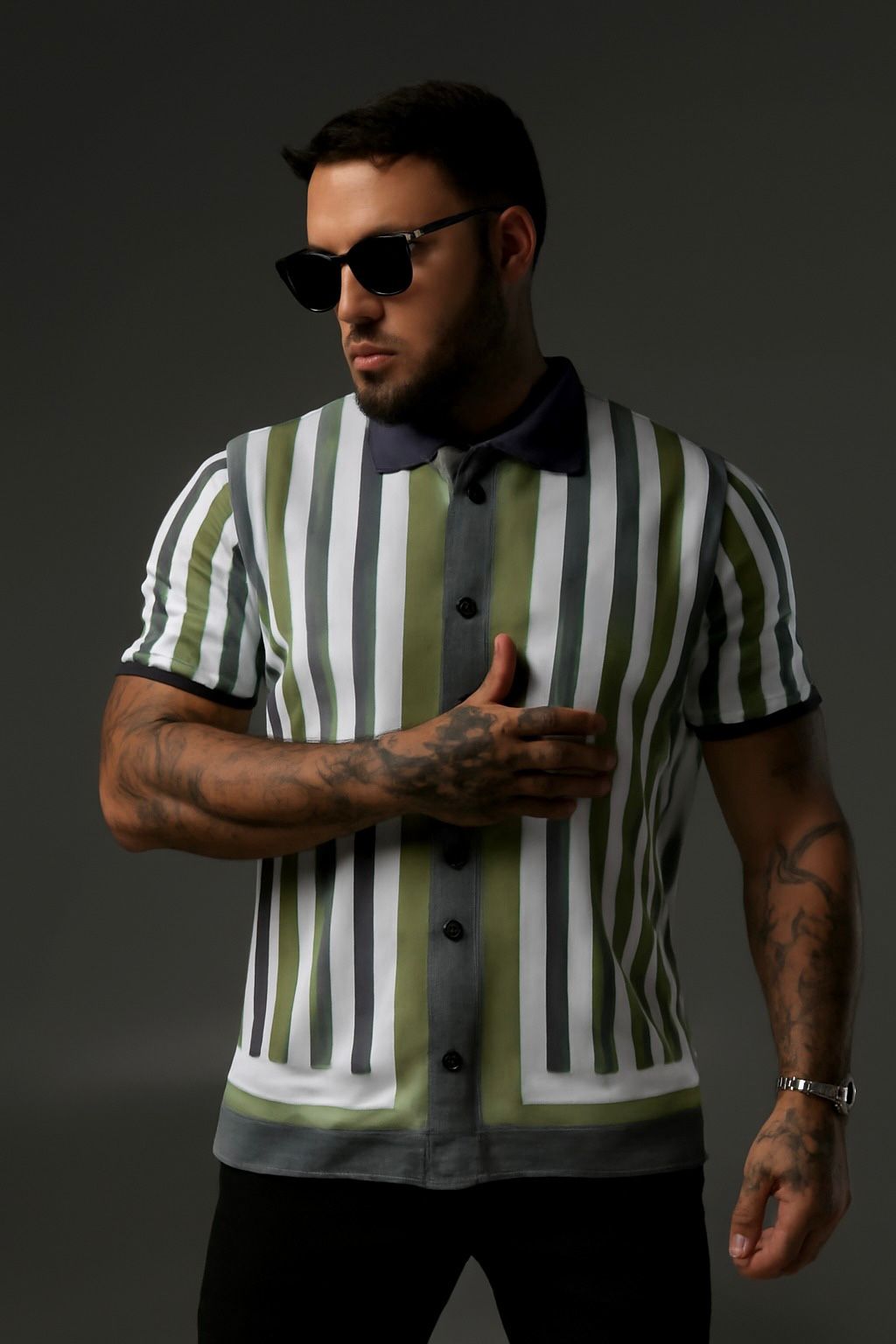 Ocean Green Stripe Polo Buttonup Shirt