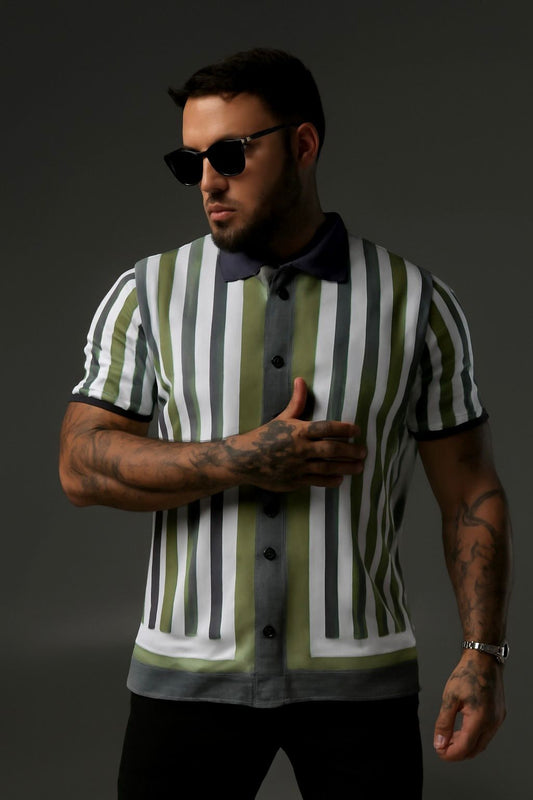 Ocean Green Stripe Polo Buttonup Shirt