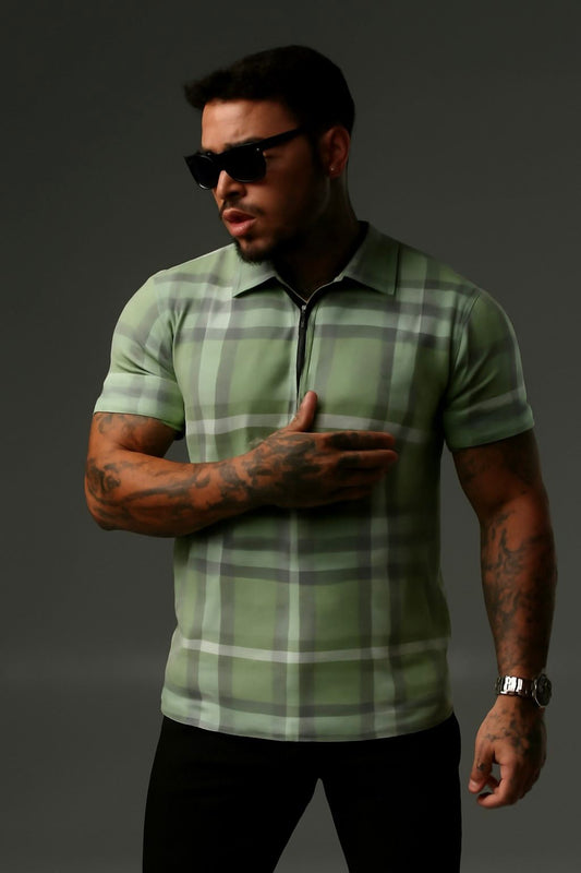 Green Modern Checkered Pattern Polo Shirt
