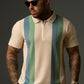 Beige Polo with Bold Vertical Stripes