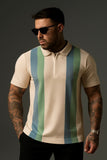 Beige Polo with Bold Vertical Stripes