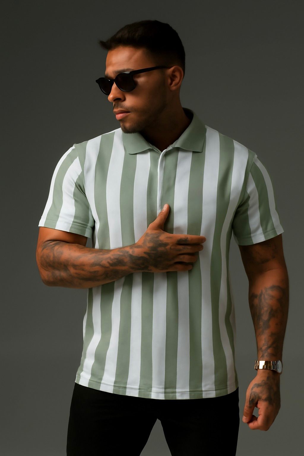 Green Modern Stripes Polo Shirts