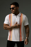 White Polo with Bold Vertical Stripes