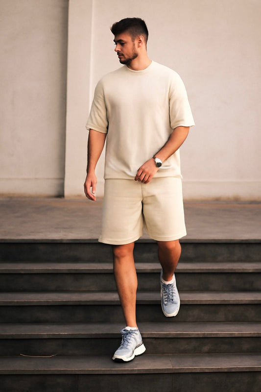 Premium Cotton Interlock Off White Track Suit with Shorts