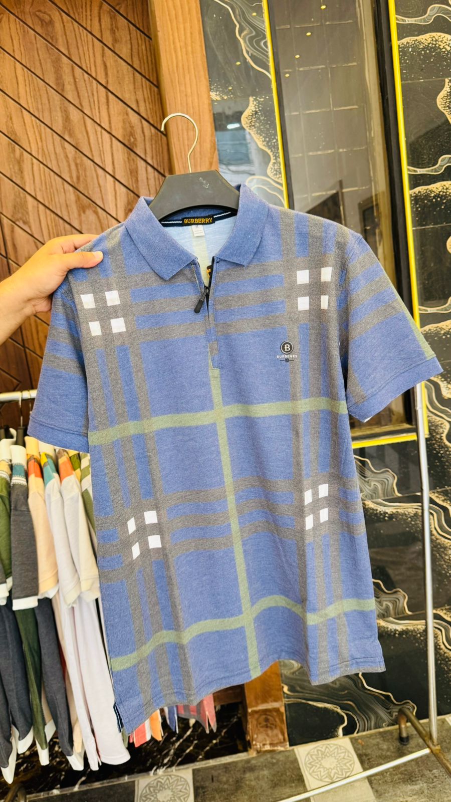 Blue Modern Checkered Pattern Polo Shirt