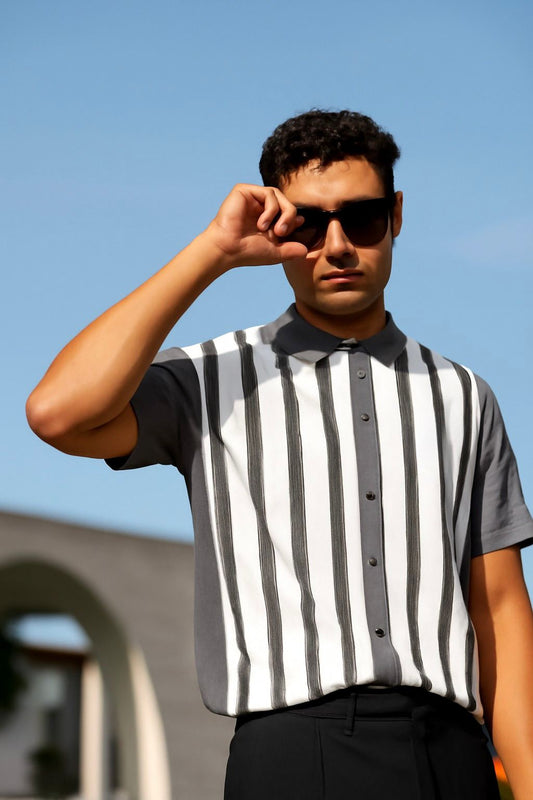 Bold Gray Stripe Polo Shirt