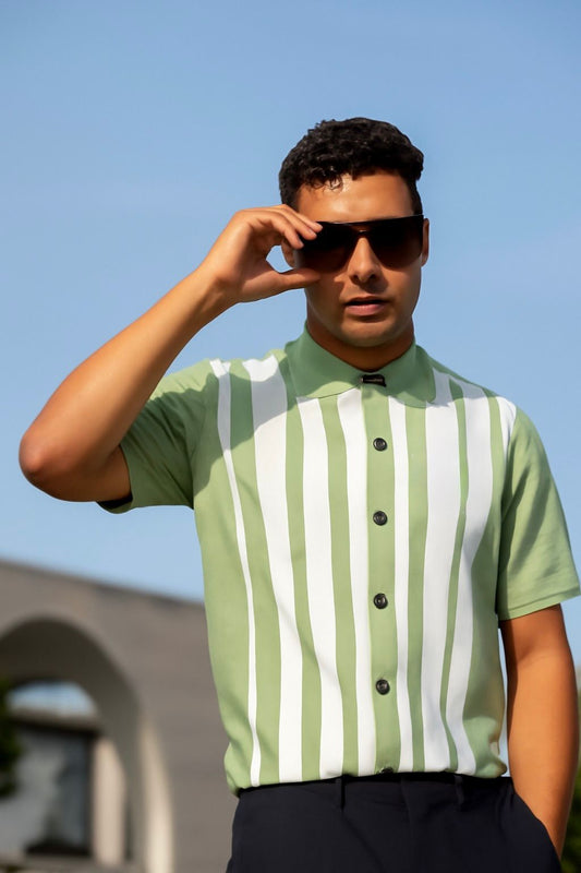 Bold Green Stripe Polo Shirt