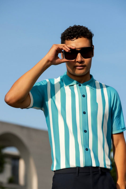 Bold Blue Stripe Polo Shirt