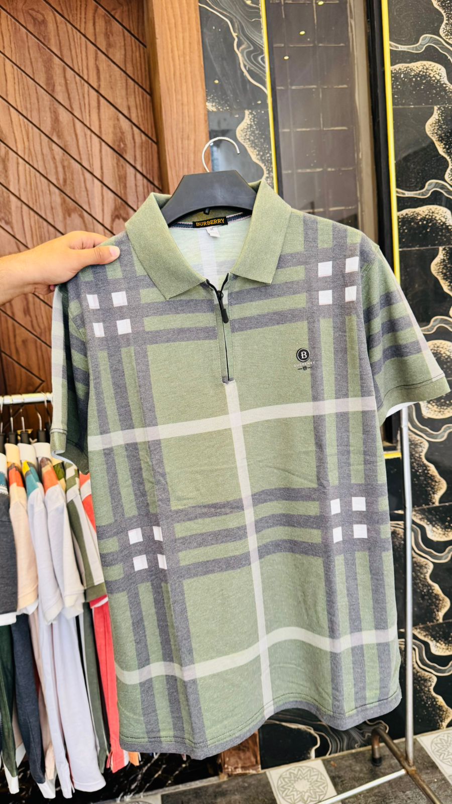 Green Modern Checkered Pattern Polo Shirt