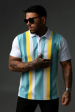 Sky Polo with Bold Vertical Stripes