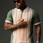 Beige Zipper Polo with Vertical Stripe