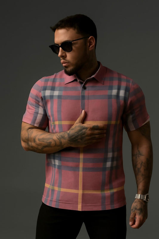 Pink Modern Checkered Pattern Polo Shirt