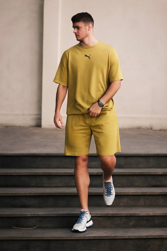 Premium Cotton Interlock Mustard Beige Track Suit with Shorts