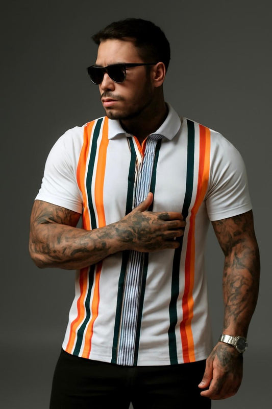 Orange Modern Stripes Polo Shirts