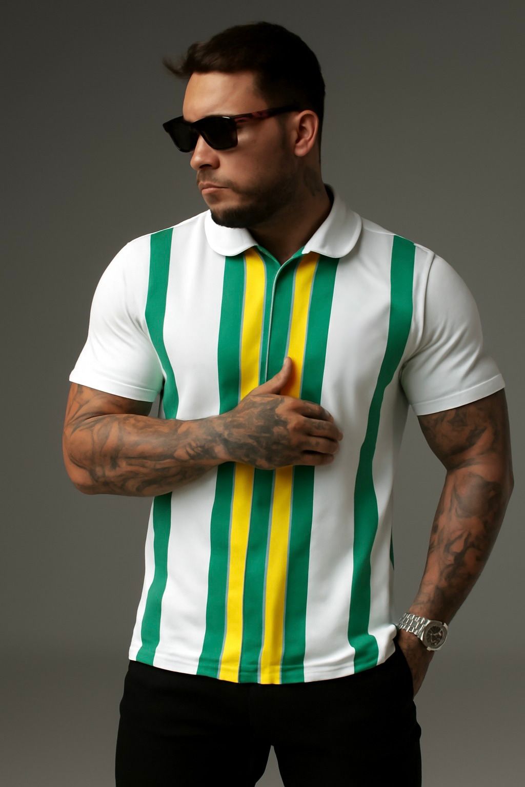 Green Modern Stripes Polo Shirts