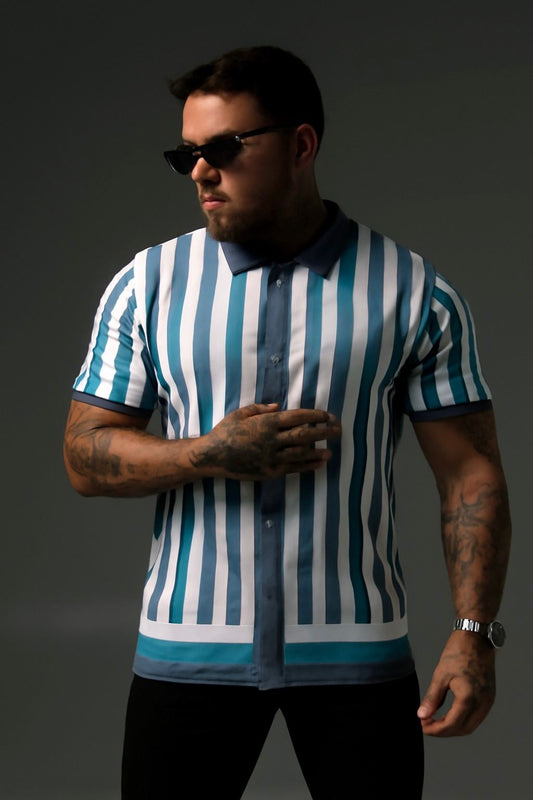 Ocean Blue Stripe Polo Buttonup Shirt