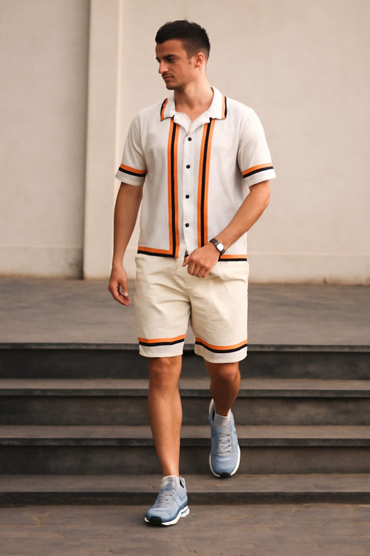 Beige stripe Printed Track Suit with sorts