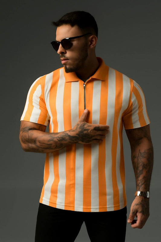 Yellow Modern Stripes Polo Shirts