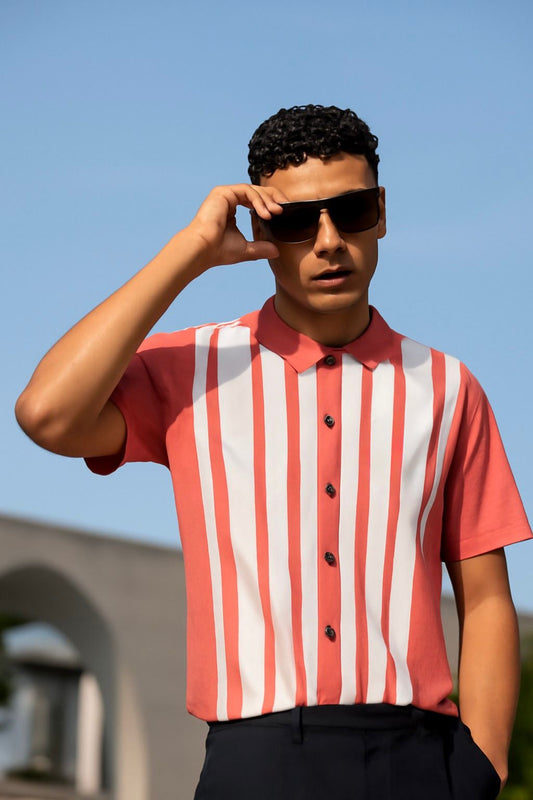 Bold Red Stripe Polo Shirt