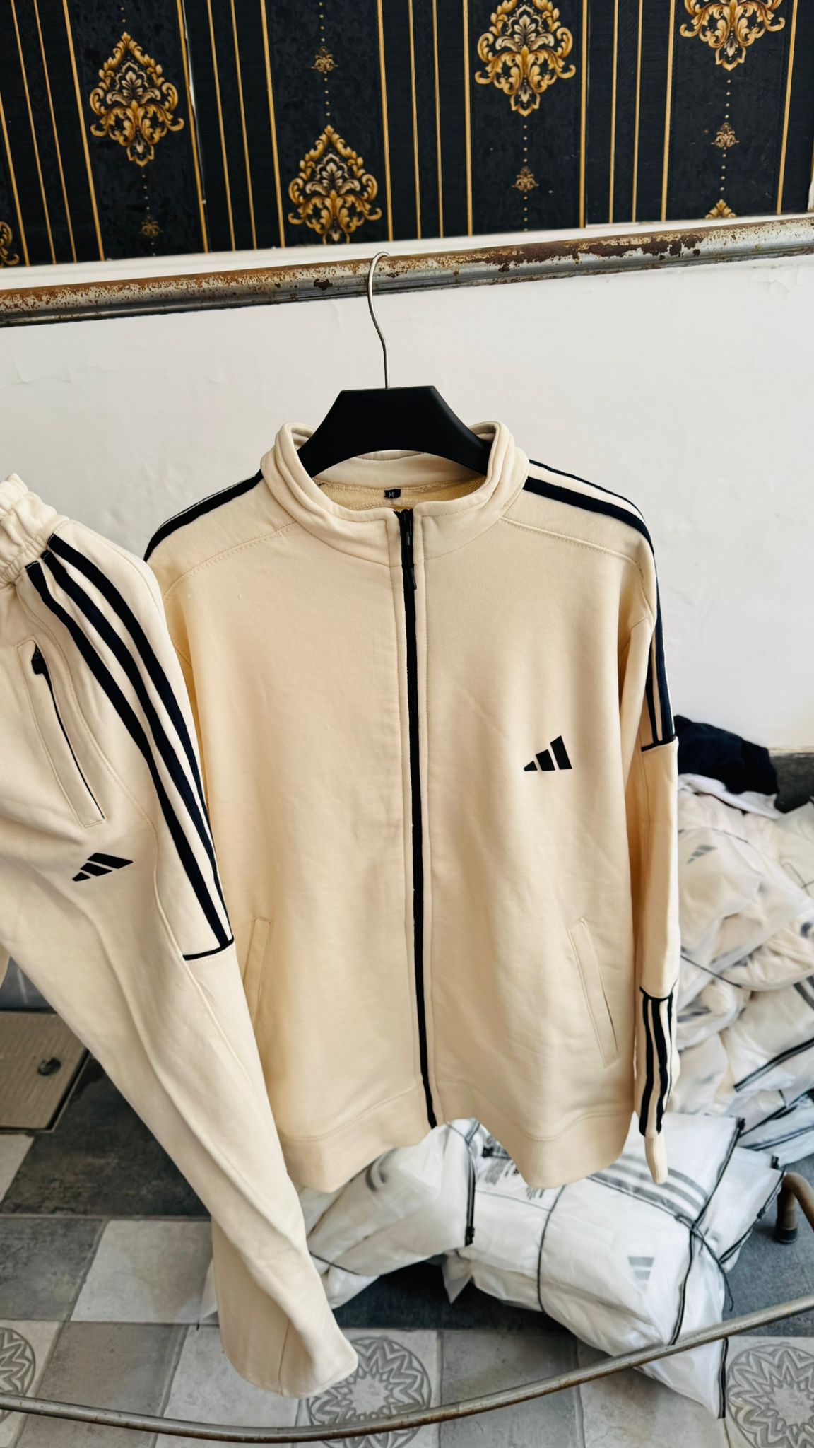 Beige Three Stripe Winter Tracksuit