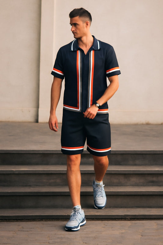 Black Stripe Printed Track Suit with shorts