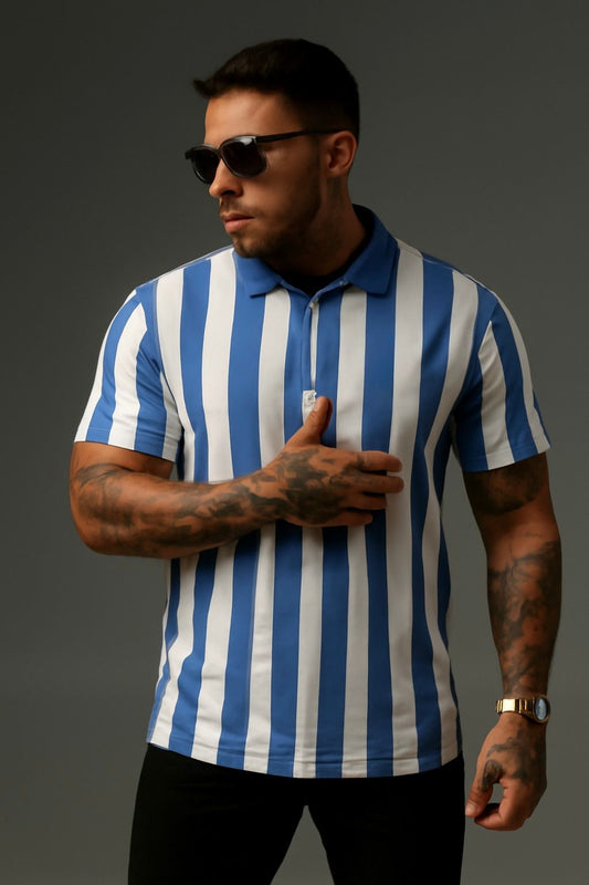 Blue Modern Stripes Polo Shirts