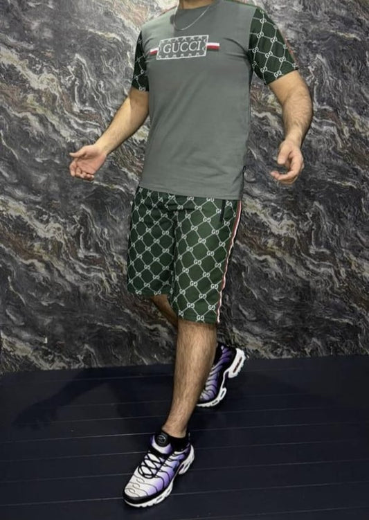 Green Printed Track Suit with shorts