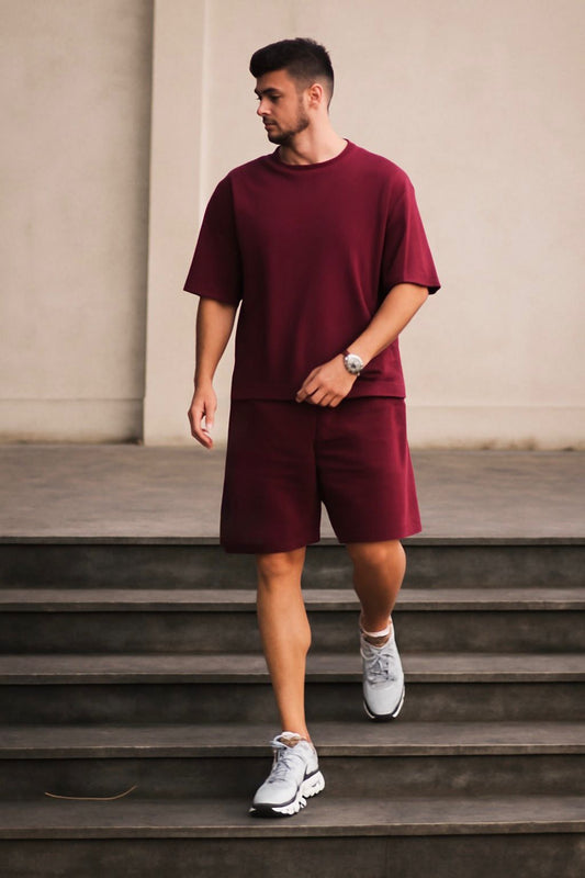 Premium Cotton Interlock Redish Track Suit with Shorts