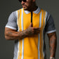 Yellow Zipper Polo with Vertical Stripe