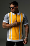 Yellow Zipper Polo with Vertical Stripe