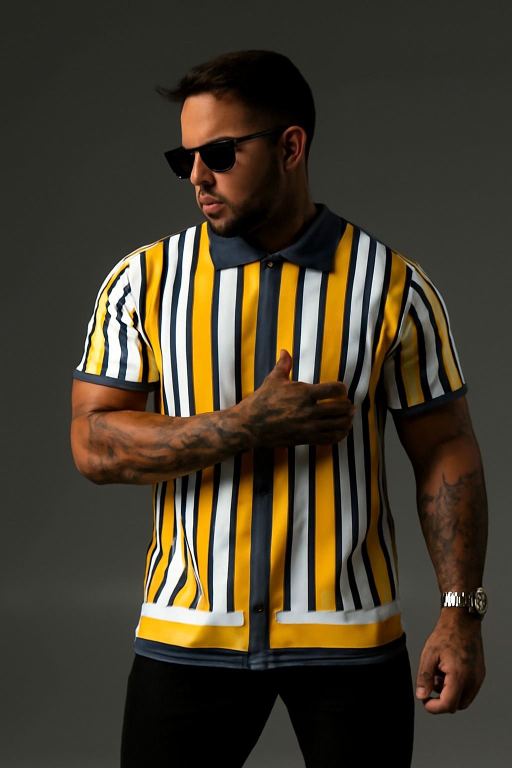 Ocean Yellow Stripe Polo Buttonup Shirt