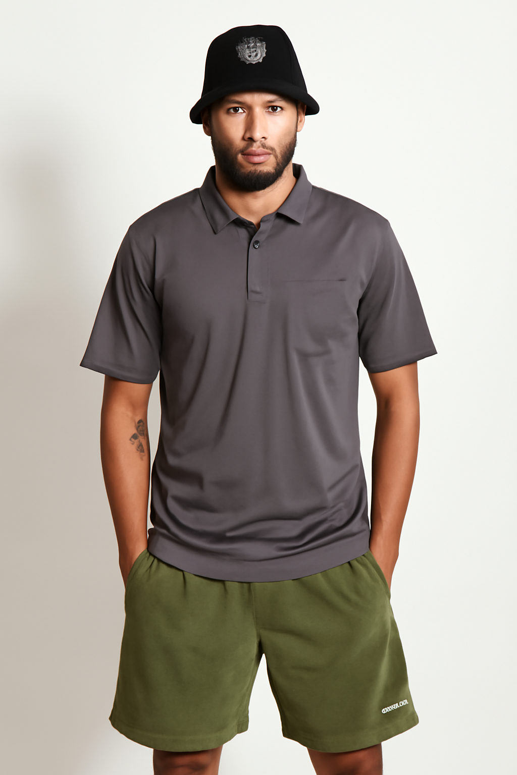 Dark gray Johnny collar Polo- N