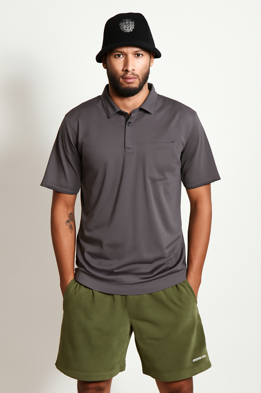 Dark gray Johnny collar Polo- N
