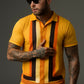 Camel Geometric Stripes Polo Shirt