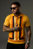 Camel Geometric Stripes Polo Shirt