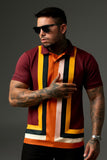 Dark Brown Geometric Stripes Polo Shirt