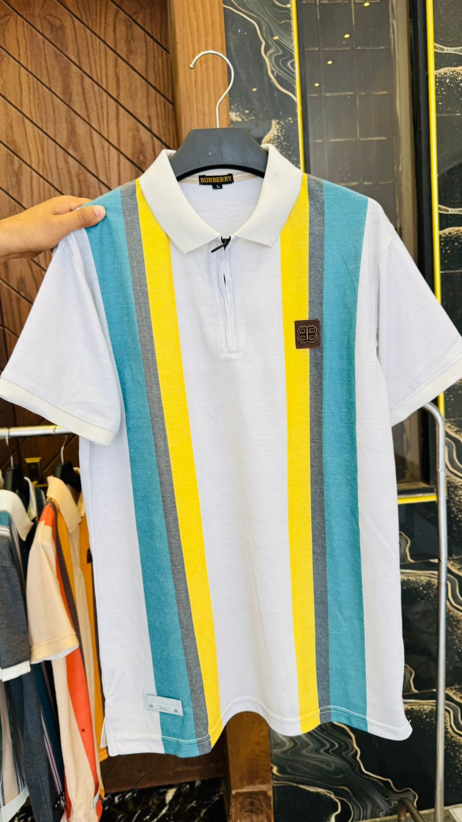 Sky Polo with Bold Vertical Stripes