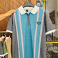 Blue Zipper Polo with Vertical Stripe