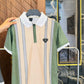 Beige Polo with Bold Vertical Stripes