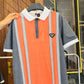 Orange Zipper Polo with Vertical Stripe